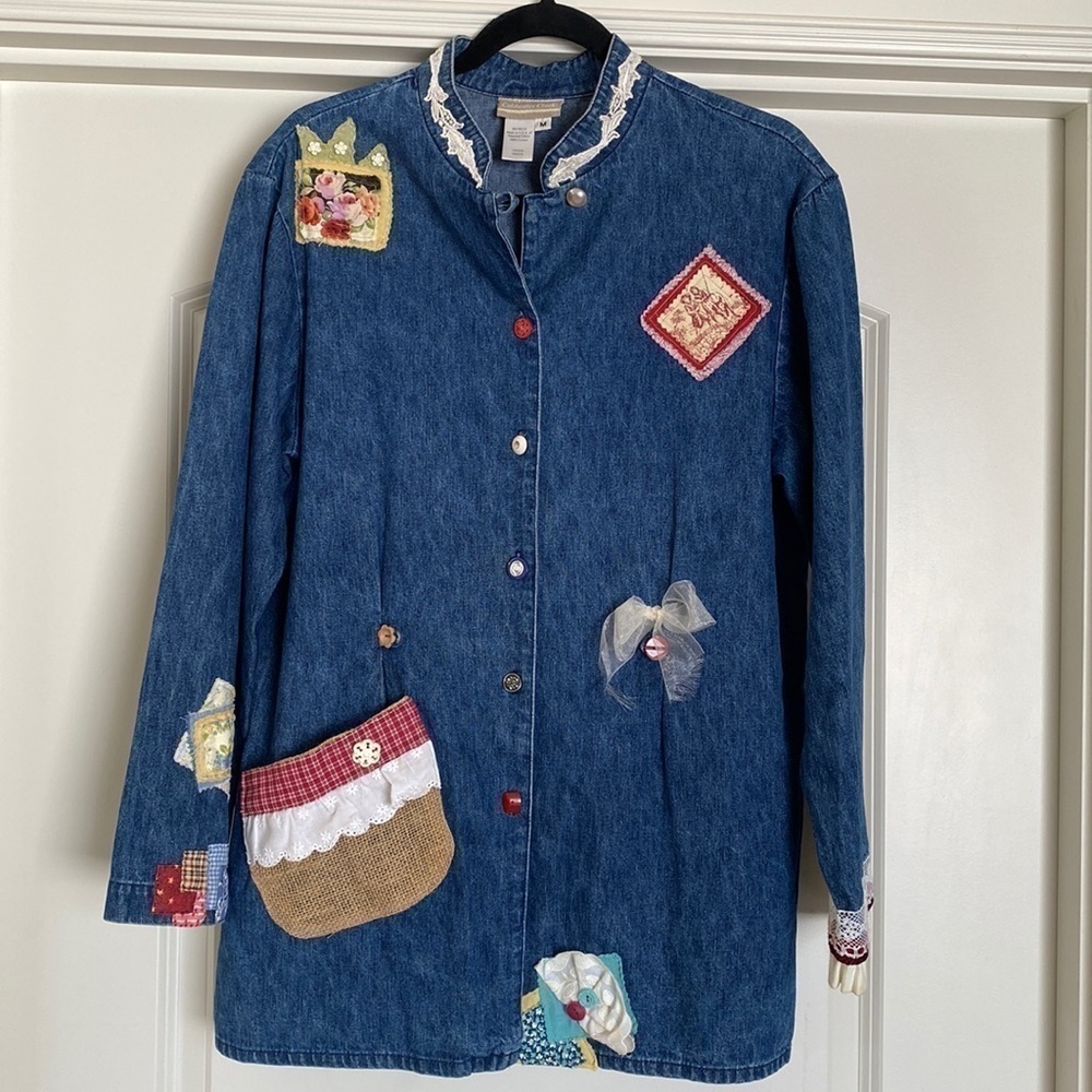 Coldwater Creek Patchwork denim jacket Womens M Overshirt Barn chore Tunic
